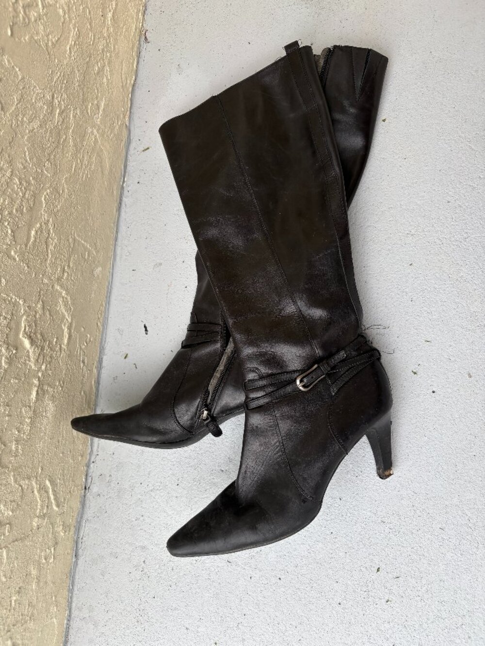 Circa Joan & David Women's Size 8.5 M Black Leather Knee High Heel Boots Zipper